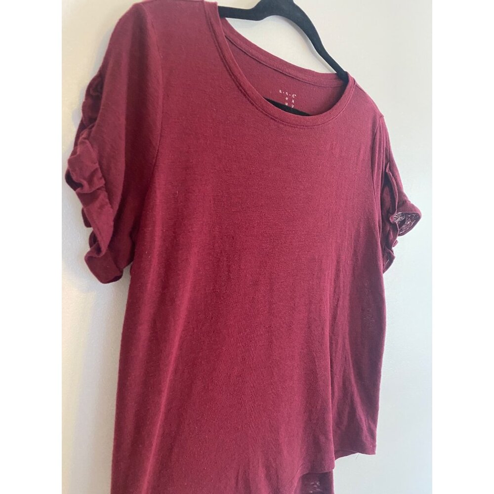 A New Day Linen Blend Burgundy Ruffle-Sleeve Women's Top Size M - Picture 2 of 5
